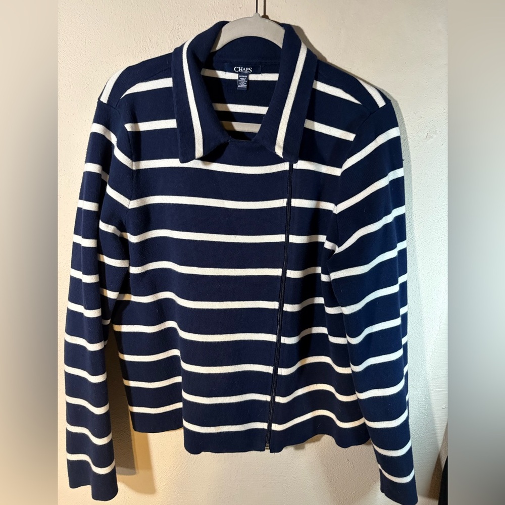 Chaps City Lights Navy And White Moto Sweater Size XL